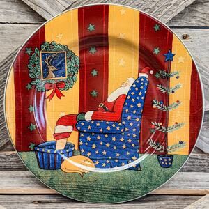 2001 Vintage Warren Kimble Christmas Plate, Holiday Cheer, Sleeping Santa, 8"